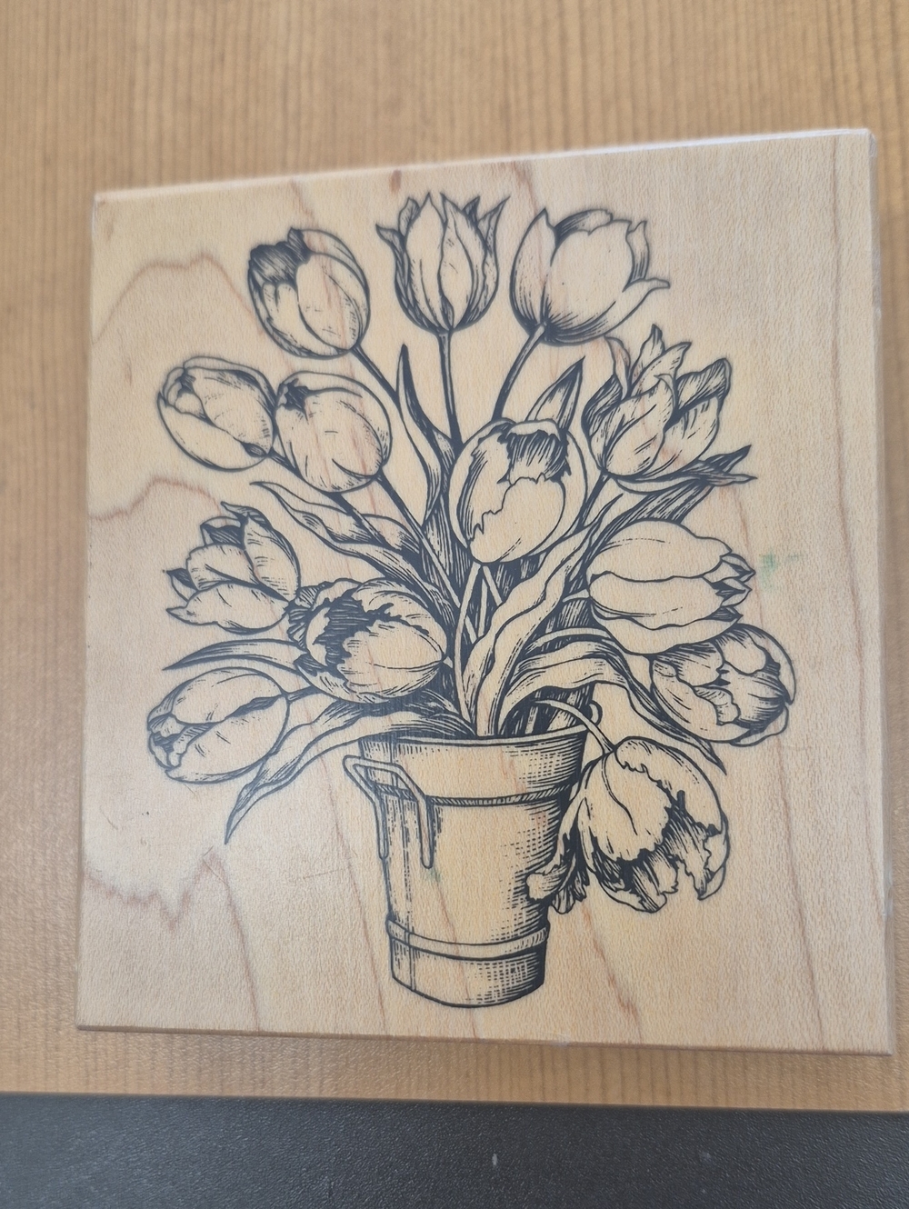 Wooden Floral Tulip Rubber Stamp By PSX - Black Illustration